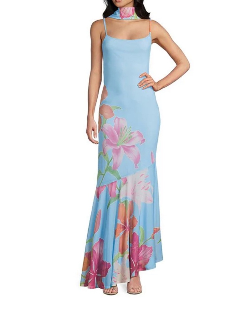 Midnight Doll mesh dress Floral with neck scarf